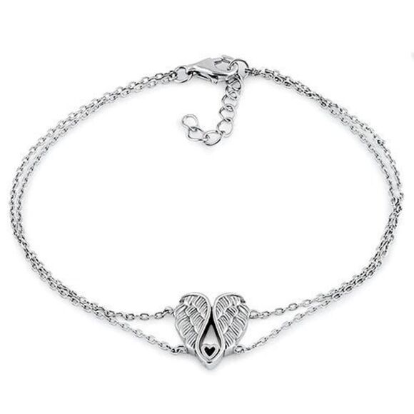Angel Wings with Heart Sterling Silver Bracelet Casual New